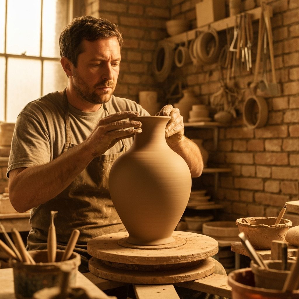 Potter's Hands Shaping Clay Vase in Moody Lighting