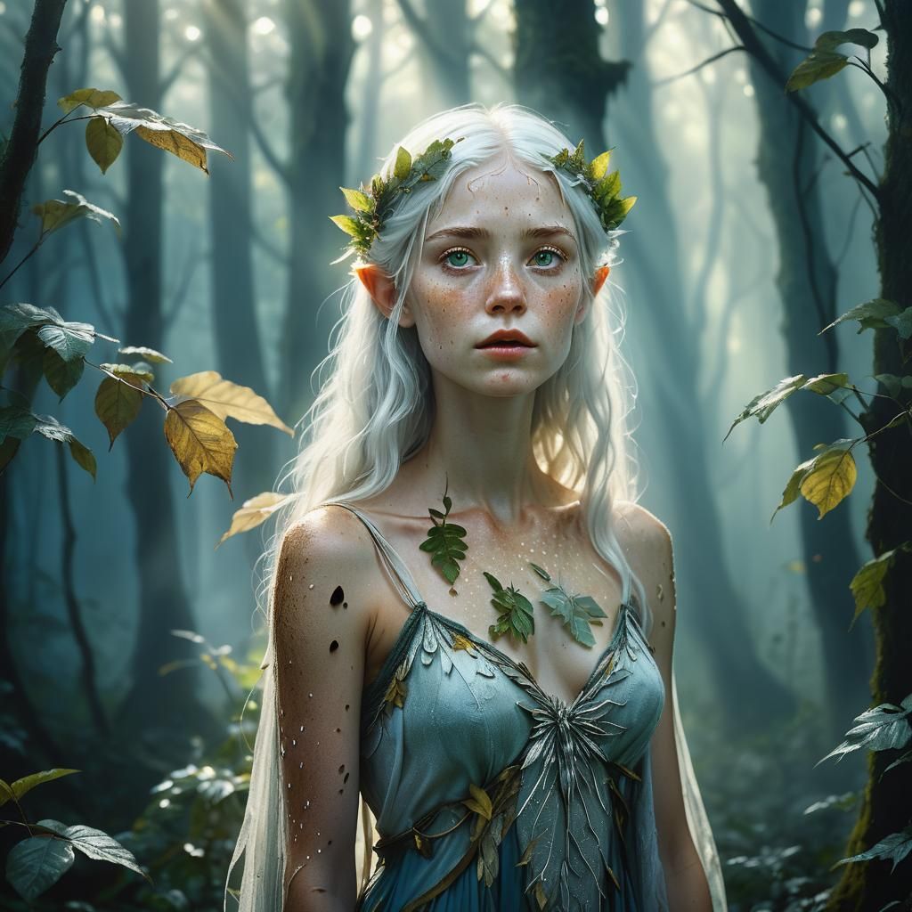 Hyperrealistic Fairy in Misty Forest