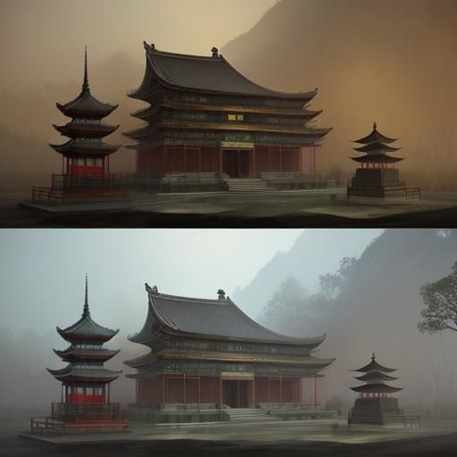 Shaolin Temple Bronze Monks in Golden Light