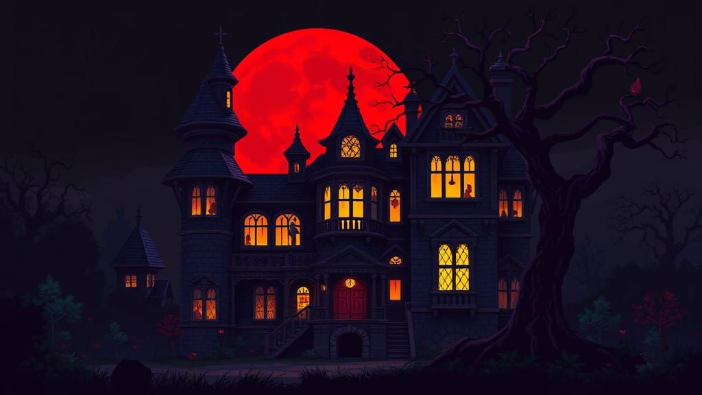 Haunted Mansion in 16-Bit Pixel Art