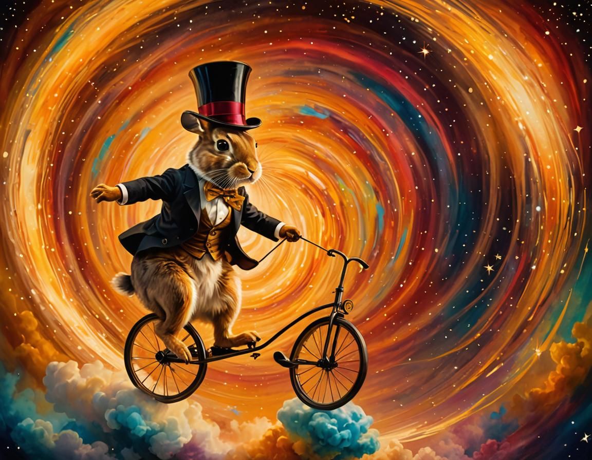 Rabbit Rides Unicycle in Surrealist Impressionism