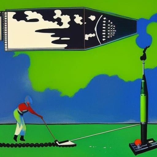 Chaplin's Vacuum Cleaner: Retrofuturist Gouache Art