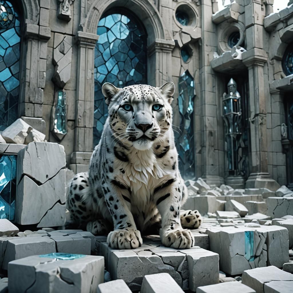 Biomechanical Snow Leopard with Stained Glass