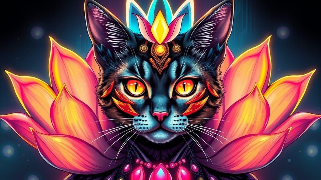 Futuristic Cat Queen in Cyberpunk Style