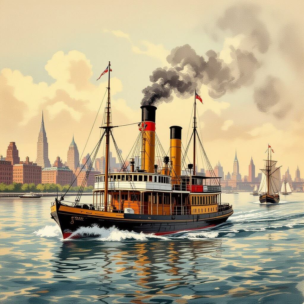 The Clermont Steamship in New York Harbor 1807