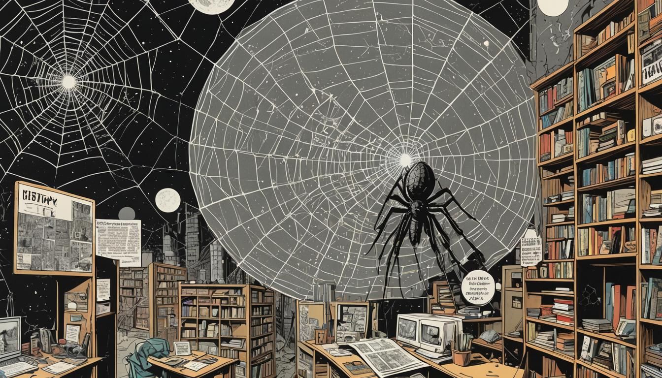 Chernobyl Spiders Weaving Webs in Comic Book Style