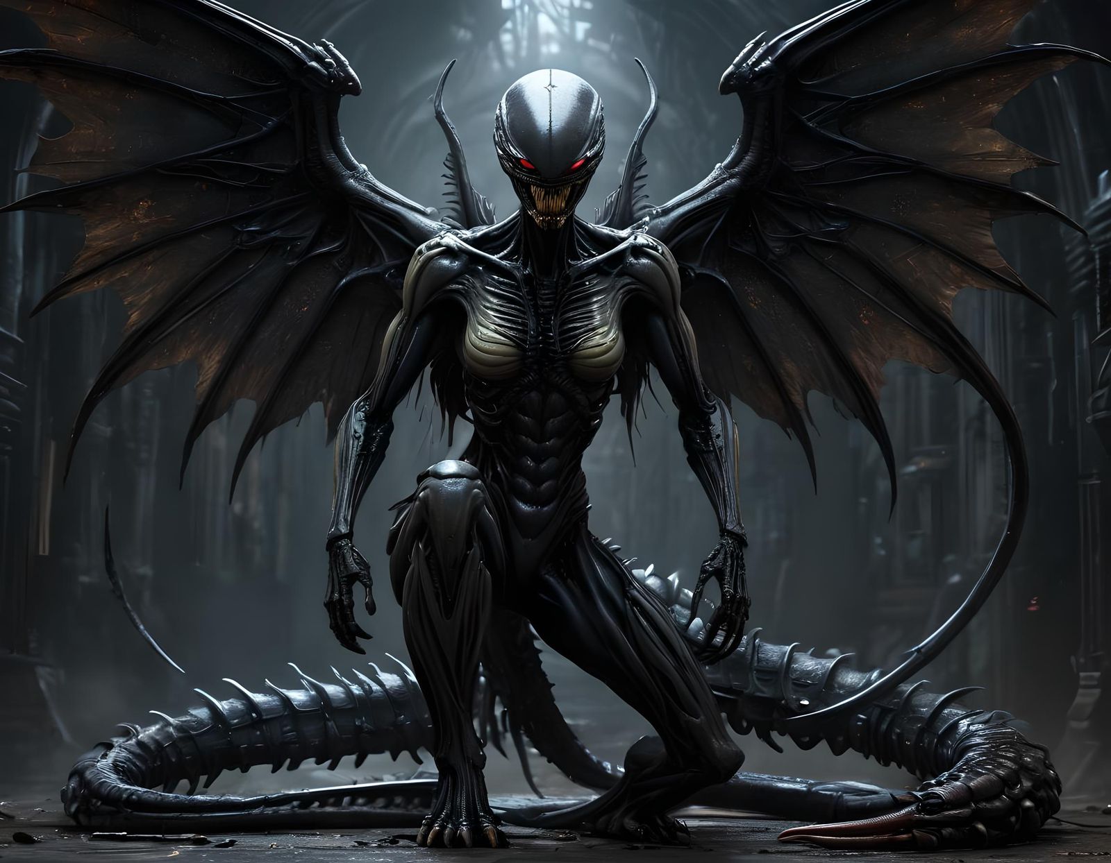 Xenomorph and Tinkerbell Fusion in Gothic Horror Style
