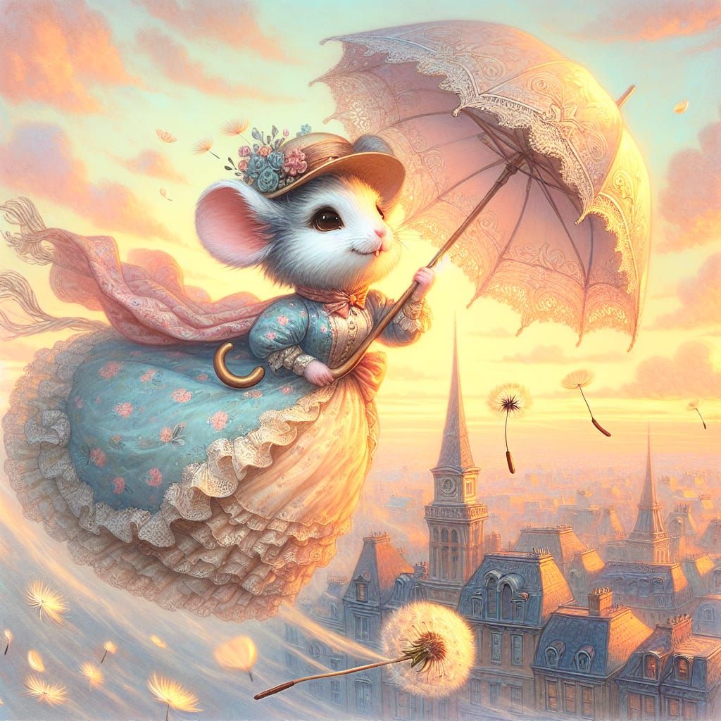 Fluffy Mouse Soaring Like Mary Poppins