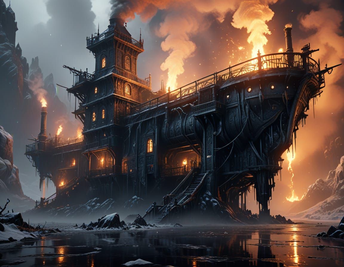 Ethereal Frostpunk Landscape in Photorealistic Concept Art S...