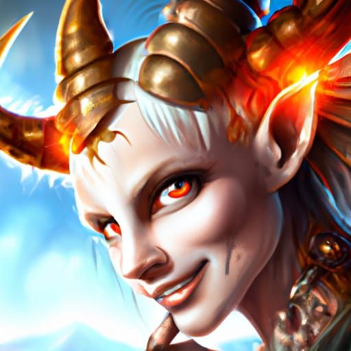 Radiant Horned Demon Portrait in Digital Illustration