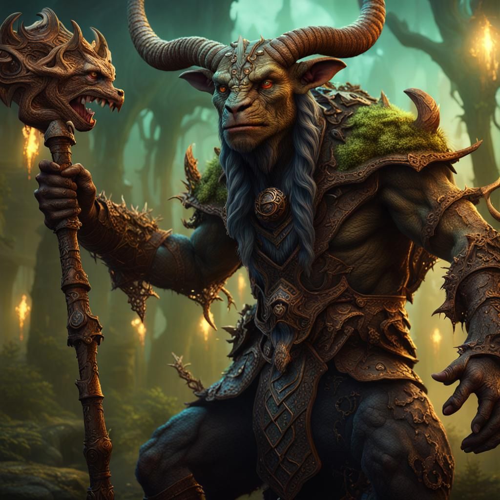 Lizardfolk Satyr Minotaur Wizard Fantasy Art