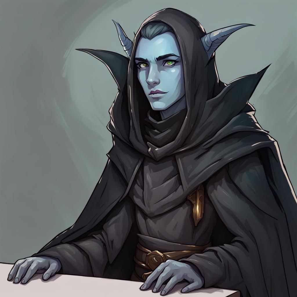 Changeling in Black Cloak: Fantasy Character Portrait