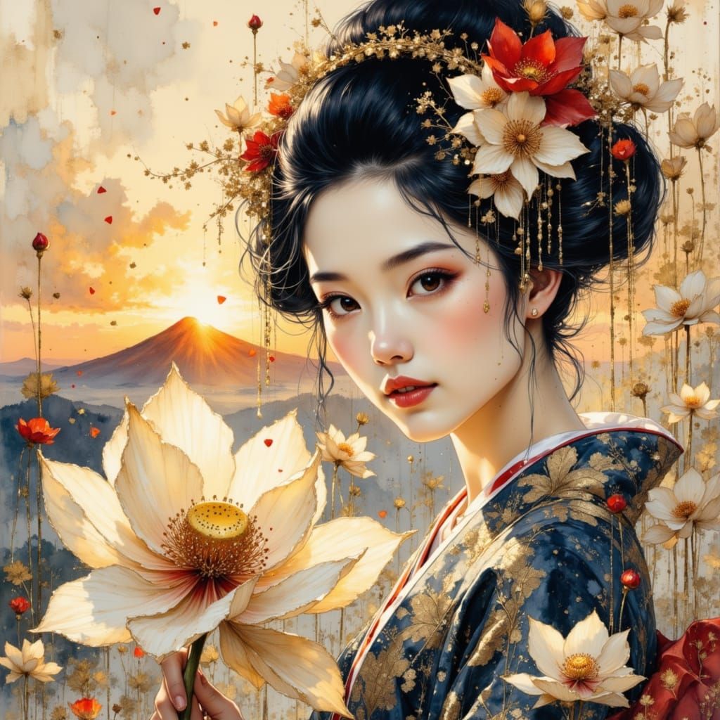 Geisha in shades of midnight blue and cream