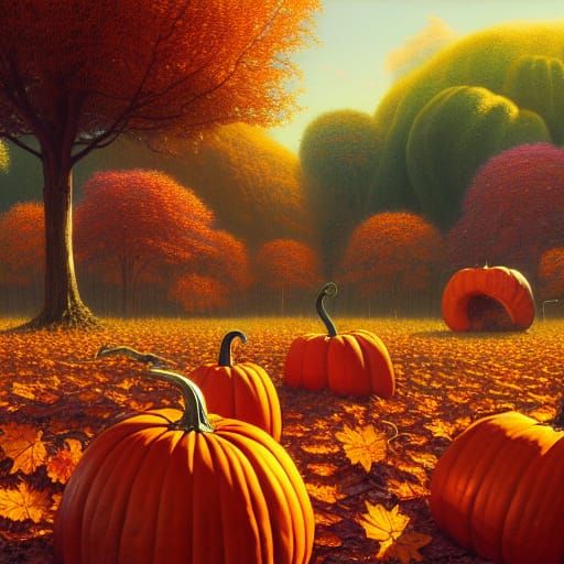 Autumn Pumpkins in a Fantastical Landscape