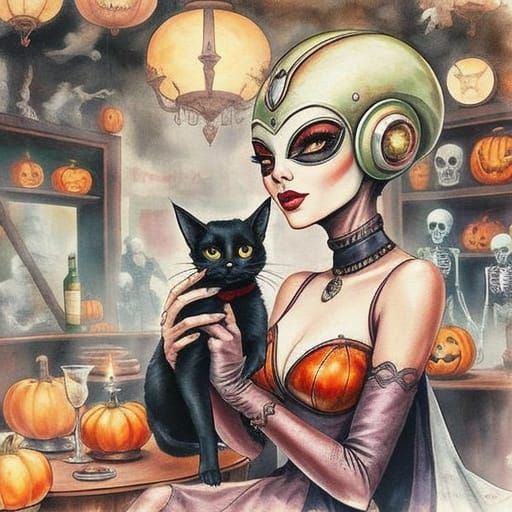 Retro Futuristic Woman at Halloween Masquerade