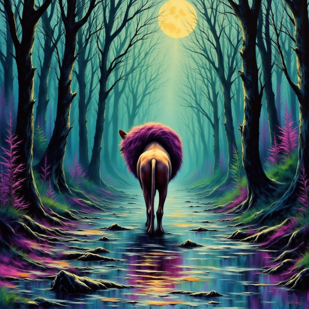 Princess Rides Winged Lion Through Psychedelic Forest