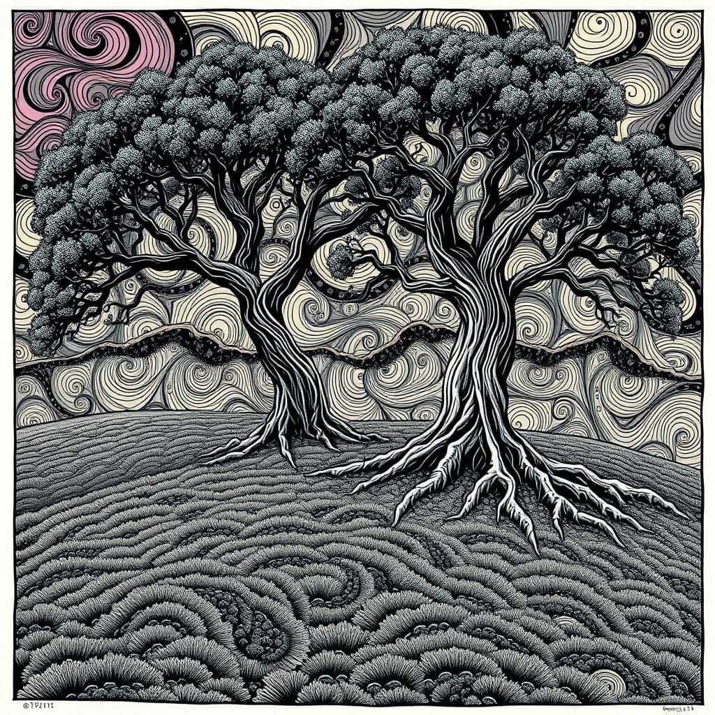 Block Print Forest with Fractal Background