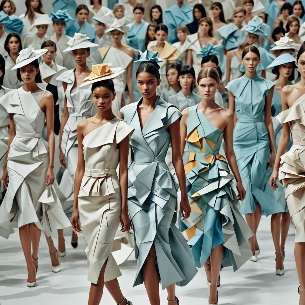 Origami Paper Dresses on Runway: High-Fashion Photography
