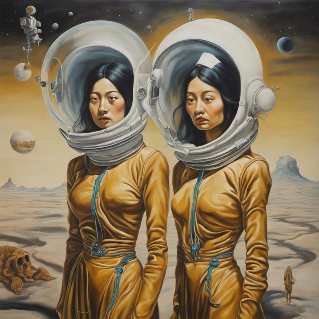 Surreal Intergalactic Sisters as Melting Oil Painting