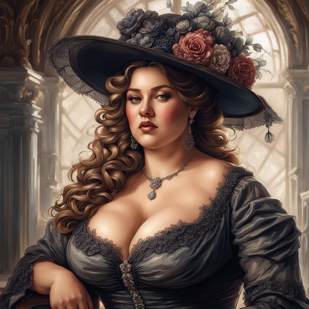 Victorian Plus-Size Woman Portrait in Splash Art Style