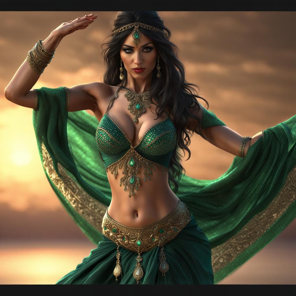 Sensual Persian Belly Dancer in 3D Rendering