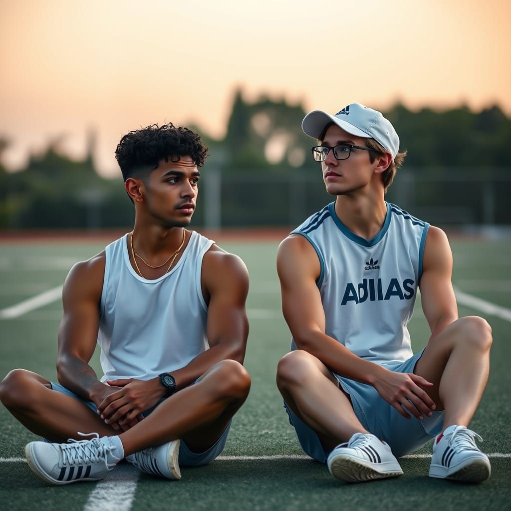 Poignant Dawn Scene of Two Men on Field