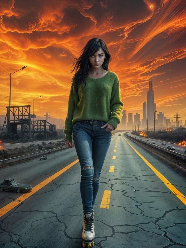 Apocalyptic Roller Skating Fantasy in Intricate Matte Painti...