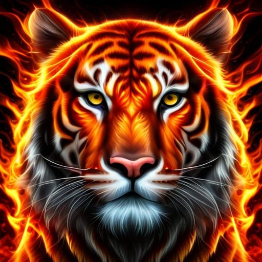 Fiery Tiger: A Majestic Flame-Rendered Creature