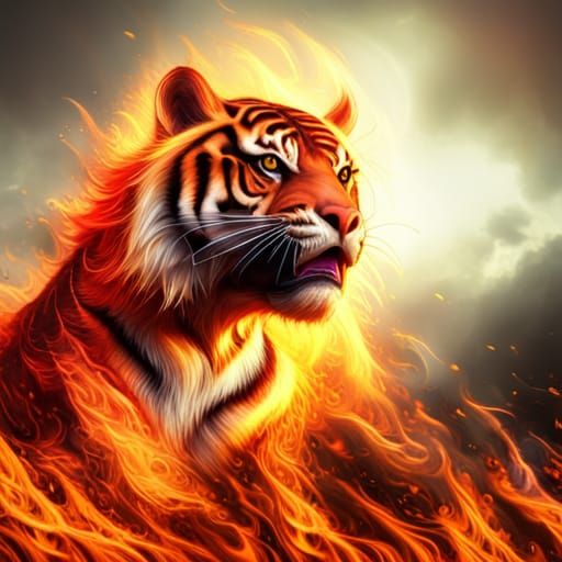 Flaming Tiger in Fiery 3D Render