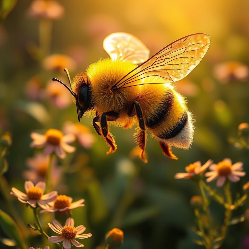 Fantastical Bumble Bee in Whimsical Dance