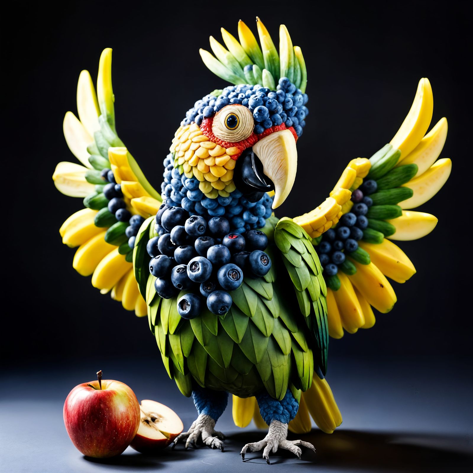 A Parrot made from pieces of fruits