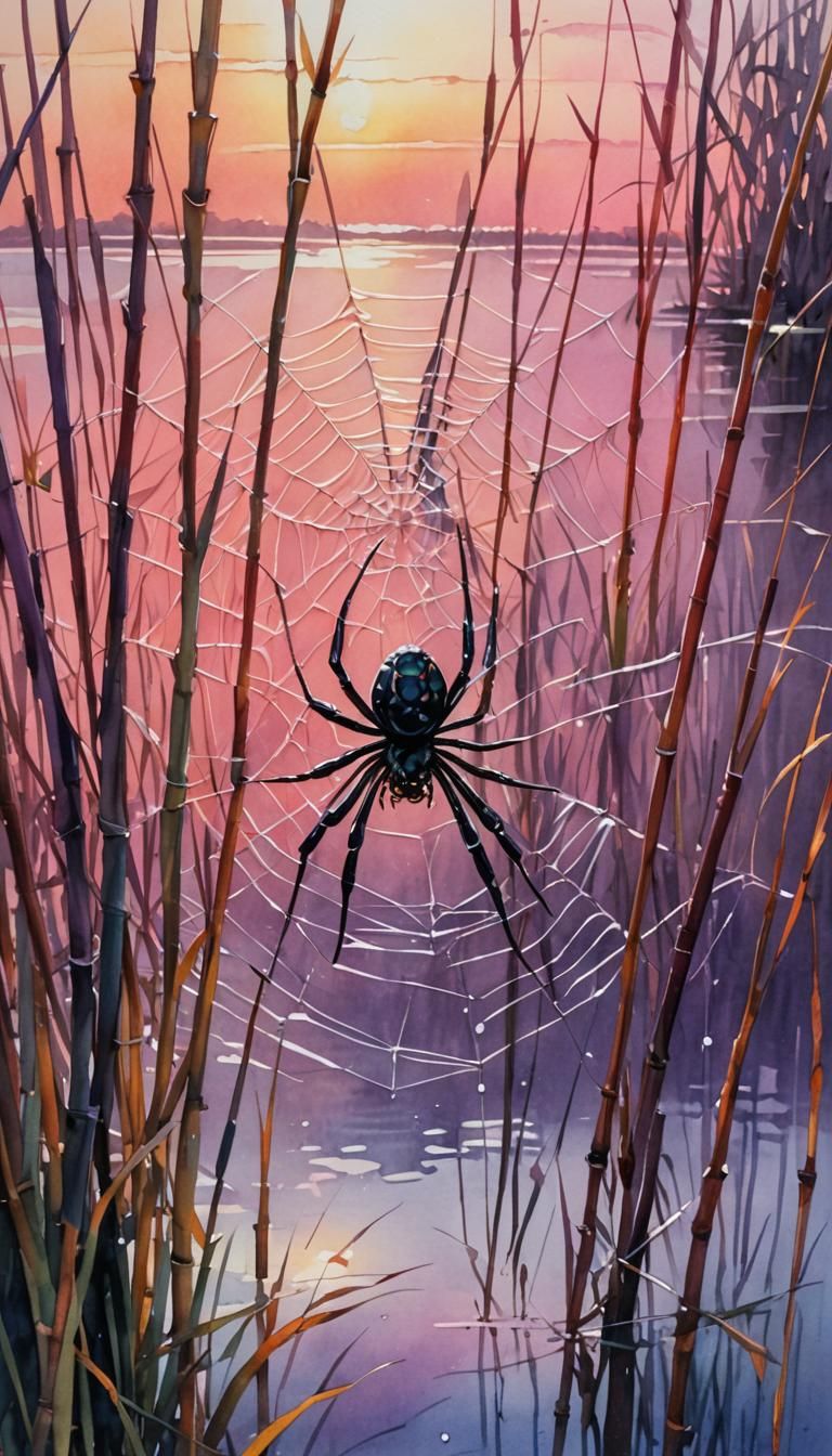 A spider 🕸️ web that is tangled between two reed tubes on t...