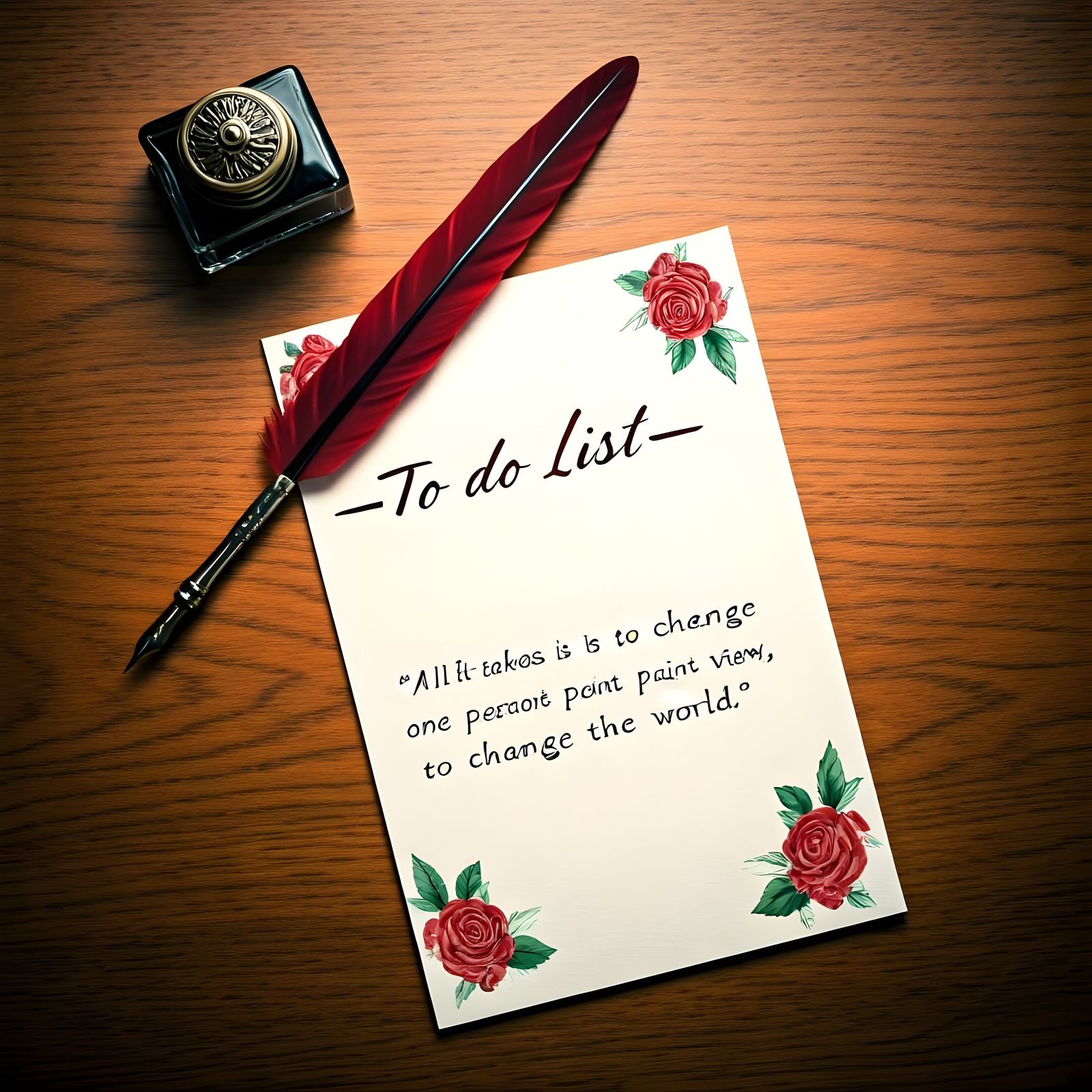 Vintage Quill and Ink on Cherry Desk