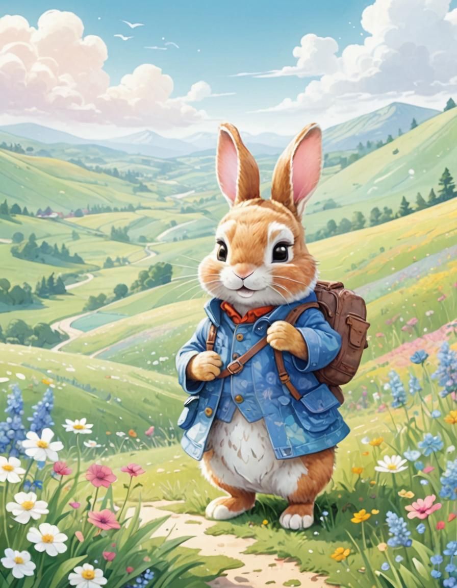 Cute Bunny in Field: Pixar-Style 3D Animation