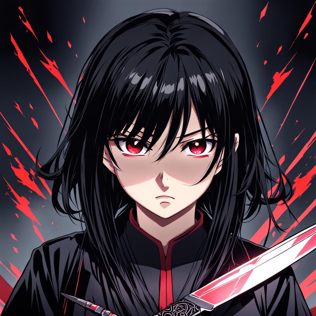 Yandere Girl with Knife in Anime Style