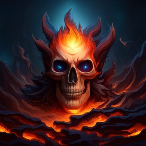 Fiery Skull Fantasy Concept Art in 8K