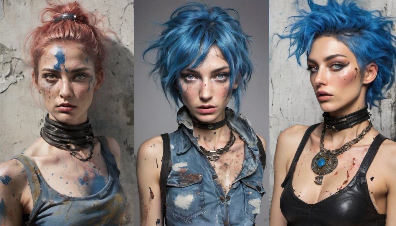 Defiant Blue-Haired Woman in Constructivist Style