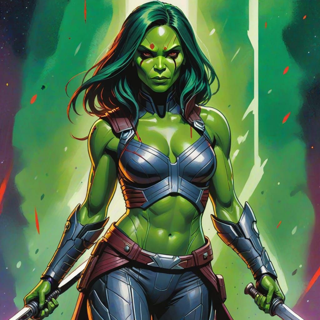 Gamora Portrait in Gouache Comic Style
