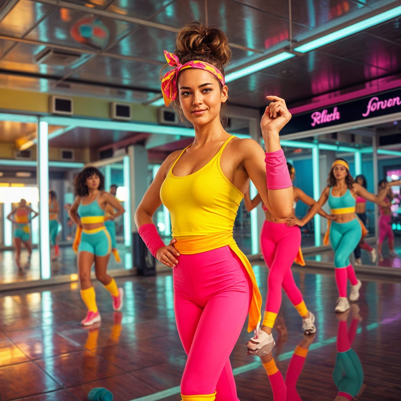 1980s Aerobics Class in Hyperrealistic Style