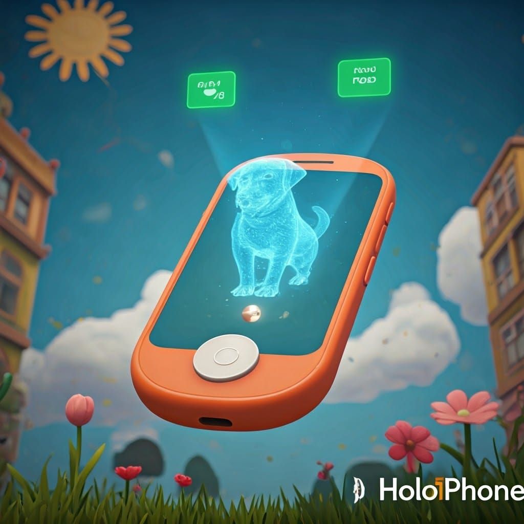 Toy Phone Hologram Projecting Labrador in Pastel Setting