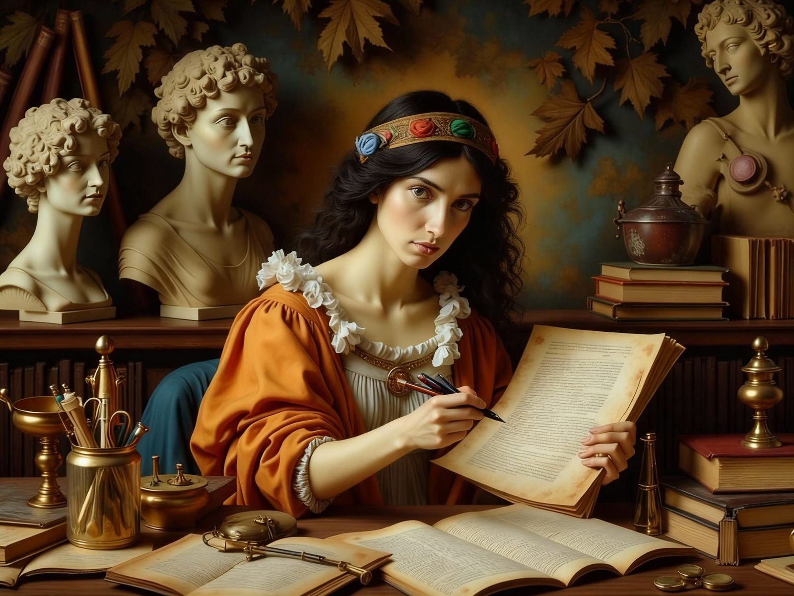 Clio, Muse of History, Surrounded by Scrolls and Books