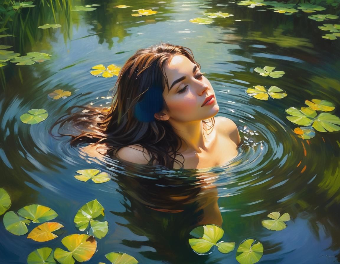 Impressionist Woman Emerging from the Lake