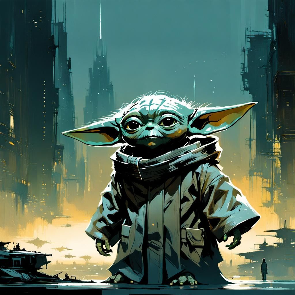 Baby Yoda in Fairycore Digital Illustration
