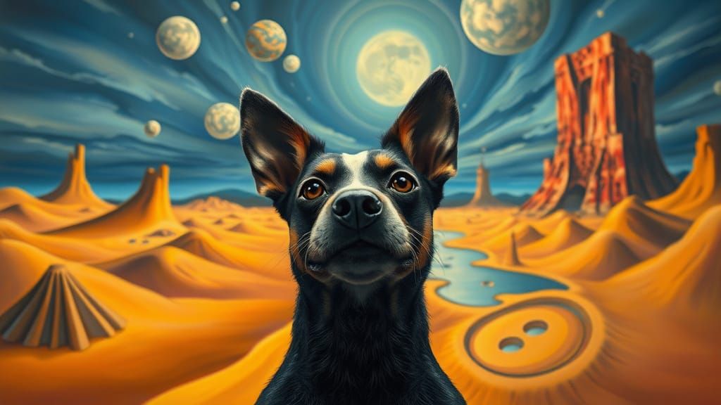 Surrealistic Canine Perspective in Oil on Matte Canvas