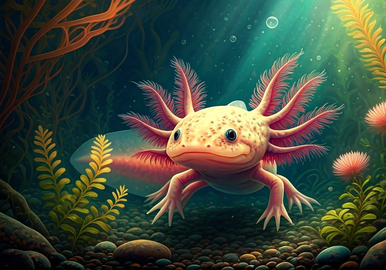 Axolotl in Whimsical Aquatic Dreamscape