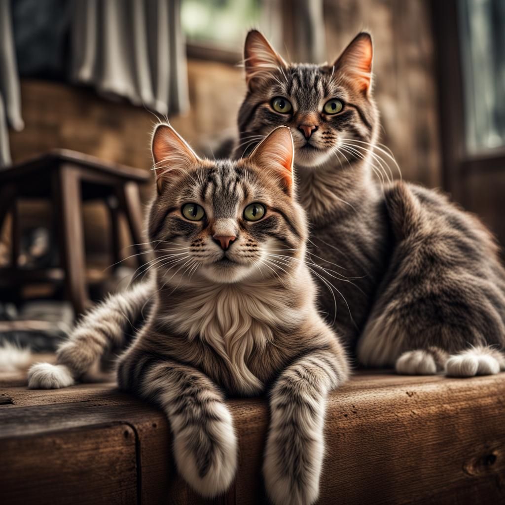 Happy Smiling Cats in Hyperrealistic Style