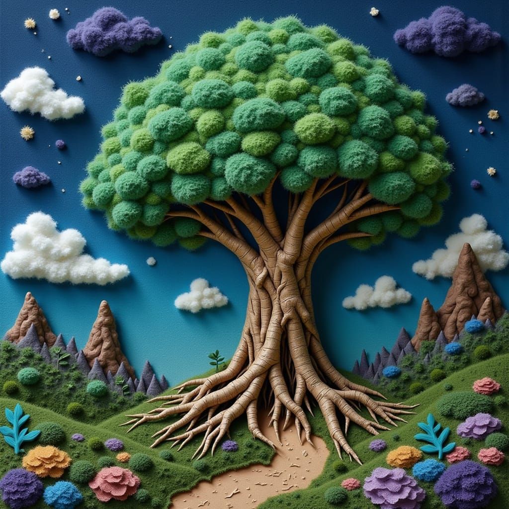 Felted Wool Bioluminescent Tree in Alien Landscape