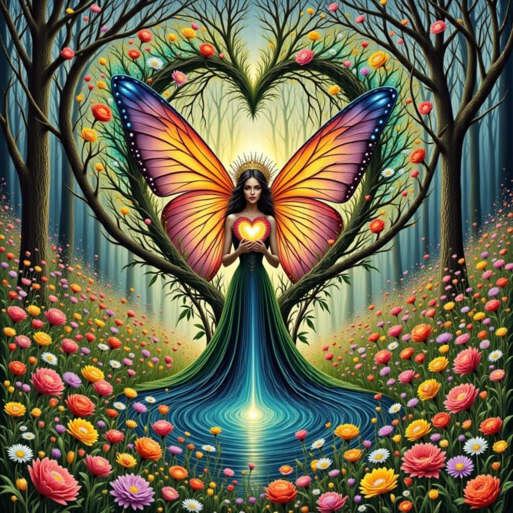 Ethereal Lady of Spring with Flower Gown