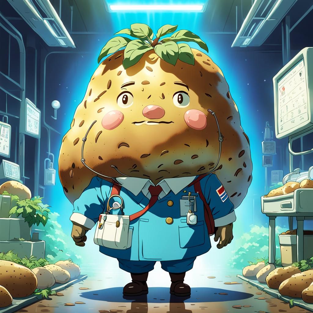 Anthropomorphic Potato Doctor in Anime Style