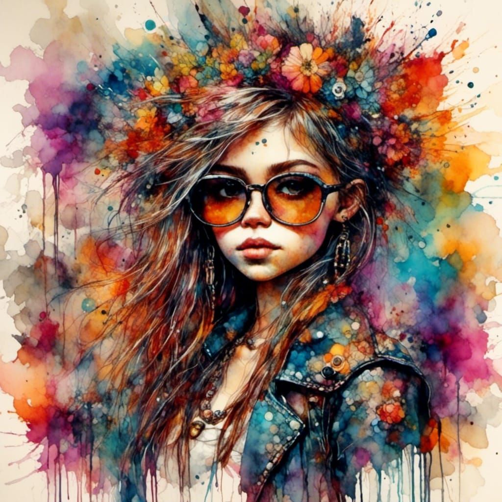 Colorful Punk Girl Illustration in Vintage Style